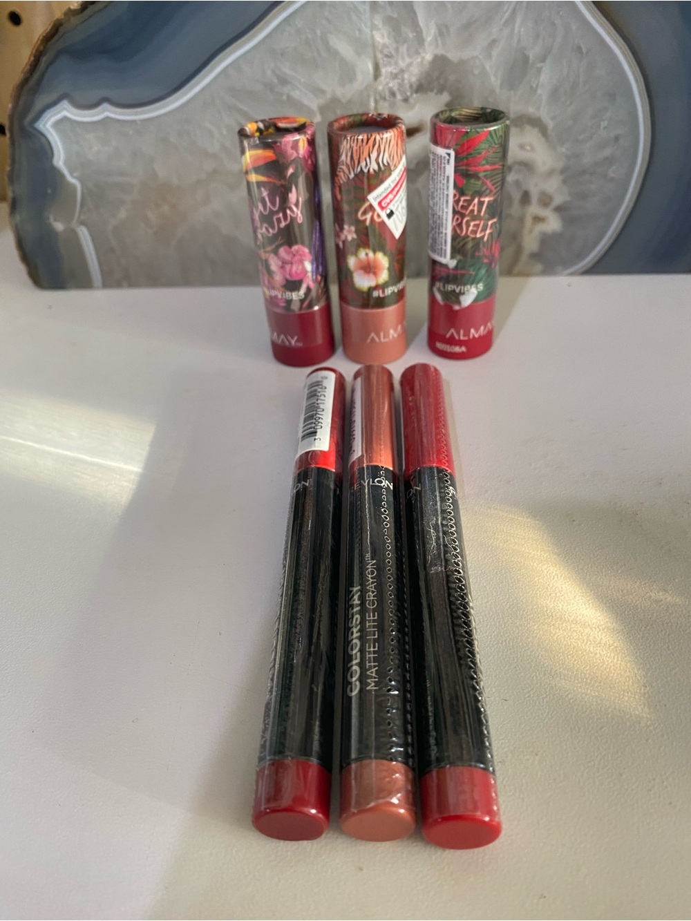 Almay Matte Lipstick & reckon Crayon bundle Set in Red and Pink Tones